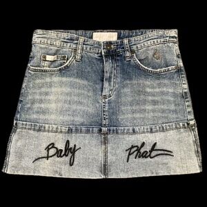 Vintage Baby Phat Cuff Denim Jean Skirt Size 9 Blue Black